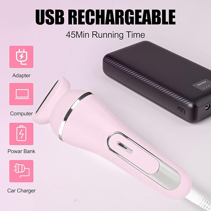 3.0 Women Face Epilator, 7-in-1 Rechargeable Facial Hair Remover with LED Battery Display, Facial Shaver for Face, Eyebrow, Nose Trimmer (Pink)