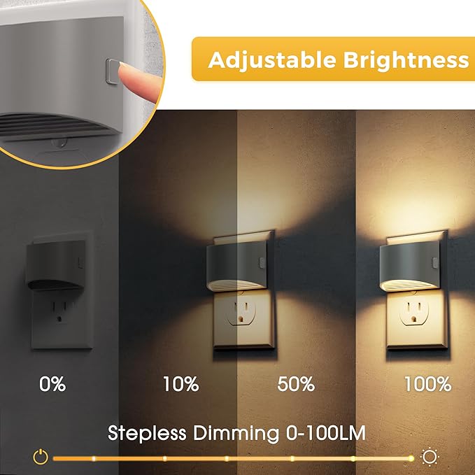 L LOHAS LED Night Lights Plug into Wall, Dimmable Night Light with 3 Level Brightness, 3000K Soft White, 2 Pack, Cement Gray Housing