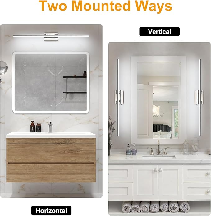 40 Inch LED Bathroom Vanity Light (3000K/4000K/6000K, Dimmable), Chrome Modern Bathroom Light Fixture Over Mirror, Vanity Light Bar with Angle Adjustable