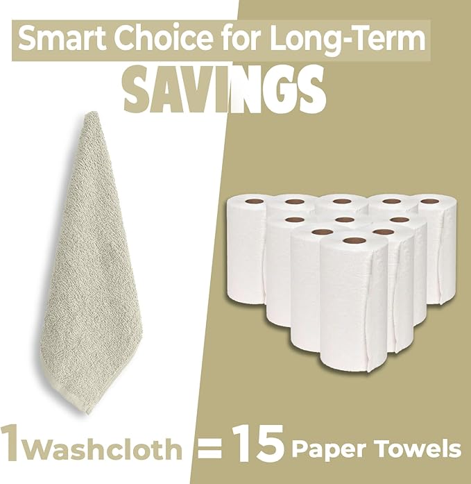 DAN RIVER 24 Pack Wash Cloths for Showering [12x12] - 100% Cotton Washcloths Premium Quality Flannel Face Cloths for Bathroom, Highly Absorbent and Soft Feel Wash Clothes, Ivory