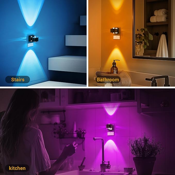 JandCase Night Lights Plug into Wall,10-Colored Changing Night Light for Kids, 2 Pack 180° Rotatable Plug RGB LED Nightlight with Dusk to Dawn Sensor for Halloween Decoration, Children Room,Party