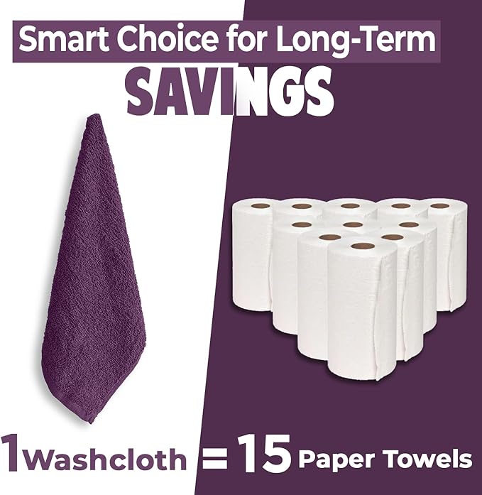 DAN RIVER 24 Pack Wash Cloths for Showering [12x12] - 100% Cotton Washcloths Premium Quality Flannel Face Cloths for Bathroom, Highly Absorbent and Soft Feel Wash Clothes, Purple Passion