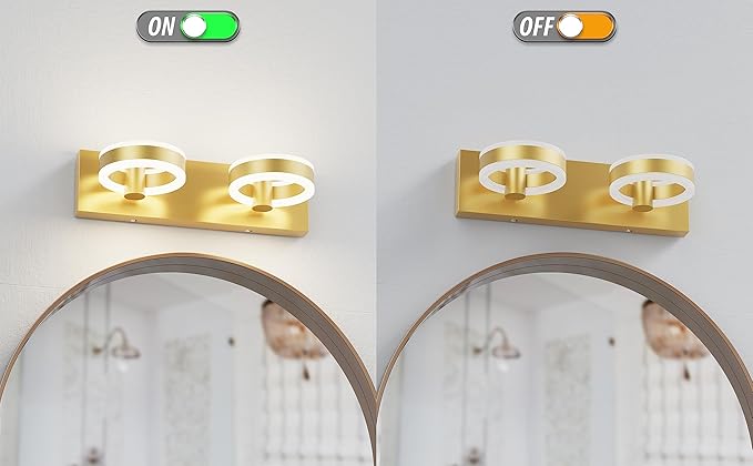 LED Bathroom Light Fixtures,15inch Gold Vanity Lights, Modern 2 Light Acrylic Wall Sconces, 350° Rotatable Wall Lighting Fixture Over Mirror