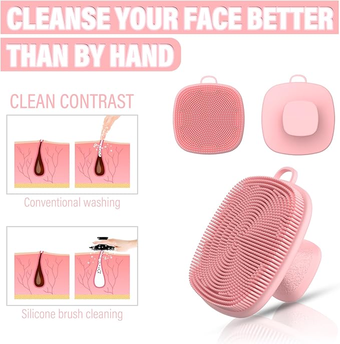 2 Pack Face Scrubber,Silicone Facial Cleansing Brush for Men & Women,Reusable Gentle Facial Waterproof Cleansing Skin Brush Exfoliating Scrubber for Sensitive Skin (Black/Pink)