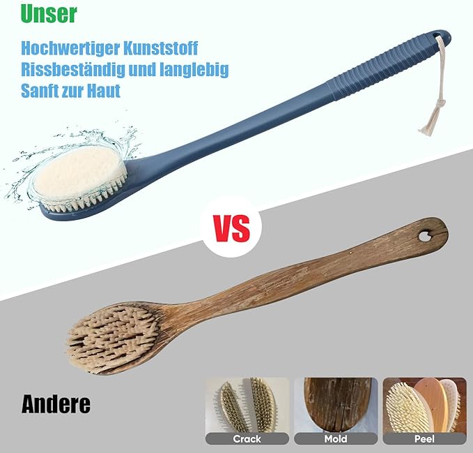 17-Inch Back Scrubber for Shower, Anti-Slip Exfoliating Body Brush for Bath, Gentle Back Brush for Shower for Men, and Women, Cleaning Skin for Smooth, Glowing Skin (Blue)