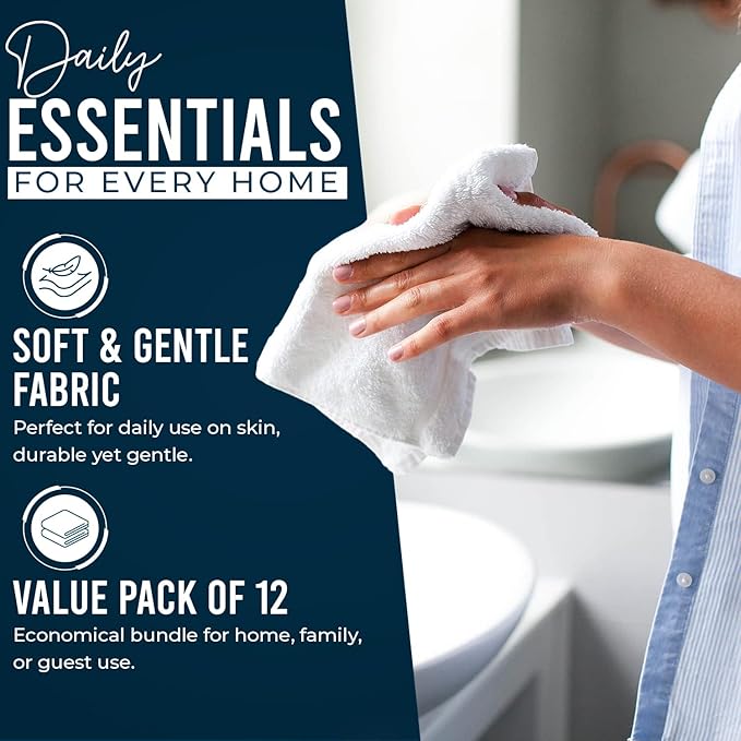 DAN RIVER 12 Pack Wash Cloths for Showering [12x12] - 100% Cotton Washcloths Premium Quality Flannel Face Cloths for Bathroom, Highly Absorbent and Soft Feel Wash Clothes, Opal Blue