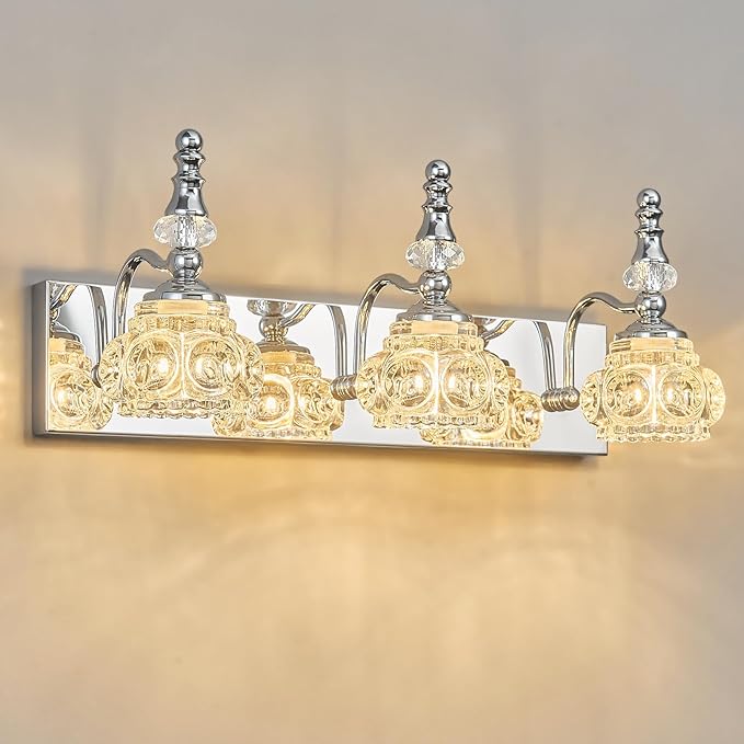 3-Light Vintage Bathroom Vanity Light Fixture Industrial Chrome with Glass Shade Vanity Light Fixtures Over Mirror Glass Bathroom Vanity Lighting Fixtures G9 Bulb Wall Lights