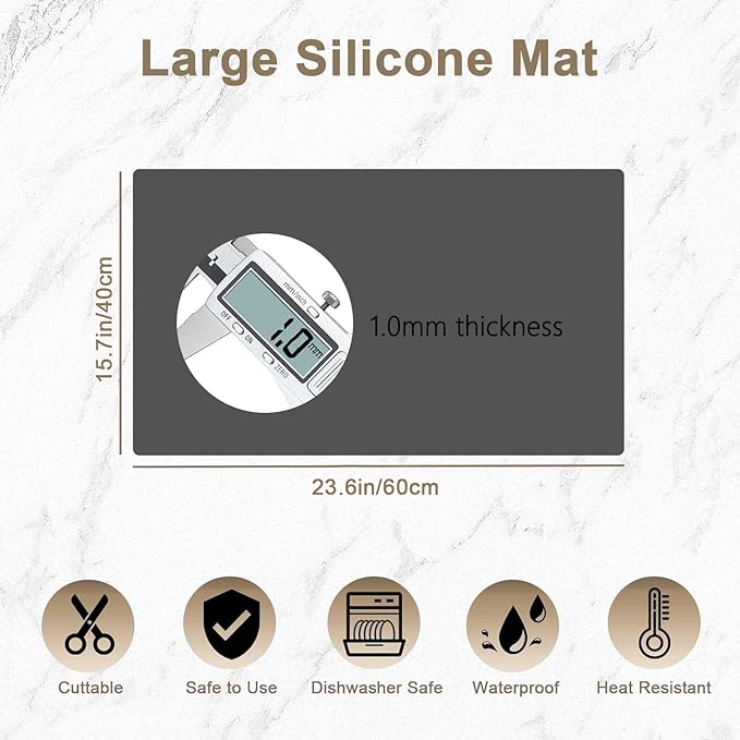 2 Pack 23.62"x15.74"(60cmx40cm) Silicone Kitchen Counter Mats, Heat Resistant Mat, Non-Slip Countertop Protector, Waterproof Nonstick Multipurpose Mat, Light Gray