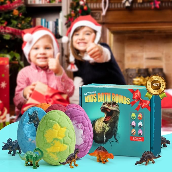 Bath Bombs for Kids with Surprise Inside, 6 Pack Dinosaur Toys Toddler Bath Bombs Gift, Organic Bubble Bath Fizzies, Dinosaur Egg, Stocking Stuffers for Kids, Christmas Gifts for Kid 3-12