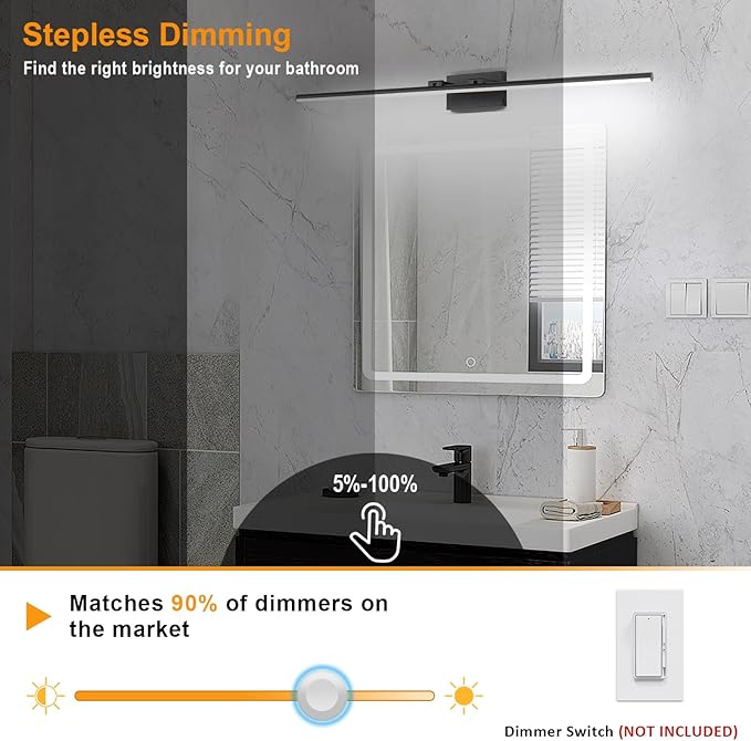 48 Inch LED Bathroom Vanity Light (3000K/4000K/6000K, Dimmable), Black Modern Bathroom Light Fixture Over Mirror, Vanity Light Bar with Angle Adjustable