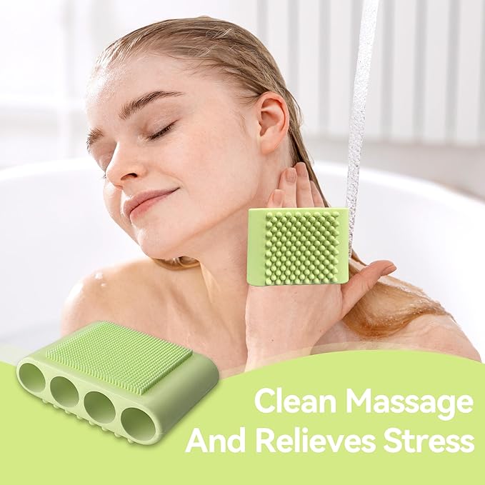 1PCS Silicone Body Scrubber Exfoliator- Bath Loofah & Sponges Alternative 4-Finger Non-Slip Grip Face & Scalp Scrubber for Sensitive Skin Body Brush for Men & Women (Yellow-Green)