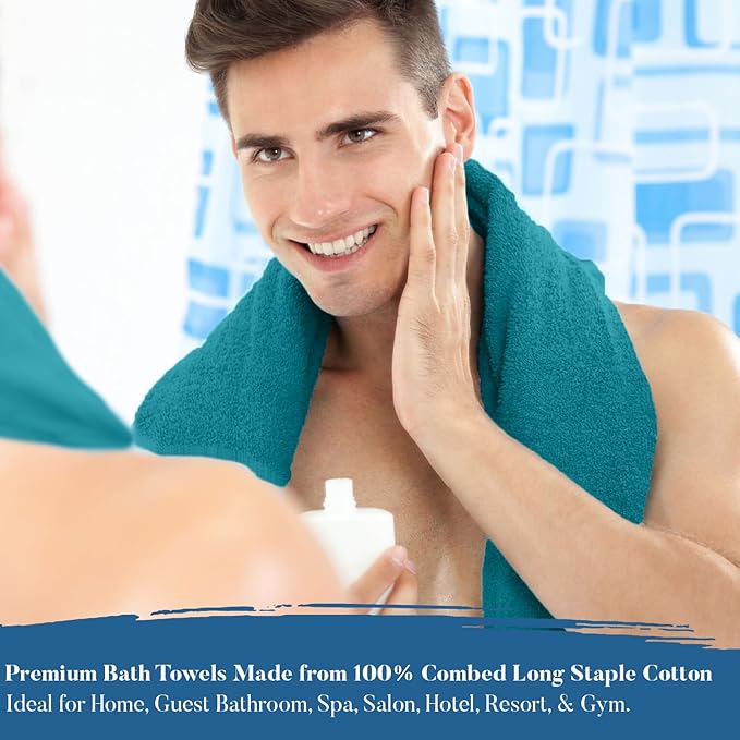 DAN RIVER Bath Towels Set of 4, 27 x 54 Inches, 100% Cotton, Larger & Lighter Weight, Quicker to Dry, Super Soft and Absorbent, Ideal Luxury Bath Towels for Daily Use, Teal