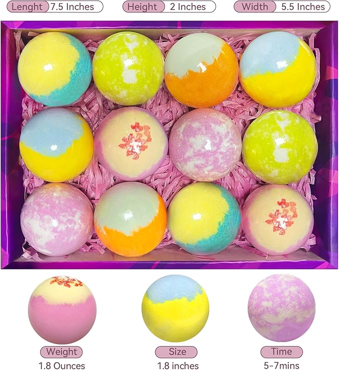 Bath Bombs for Women, 12pcs Relaxing Bath Bomb Gift Set, Rich Fizzies in Essential Oils Shea Butter Sea Salt for Bubble SPA, Perfect Self Care Gift for Girls Wife Mother Her