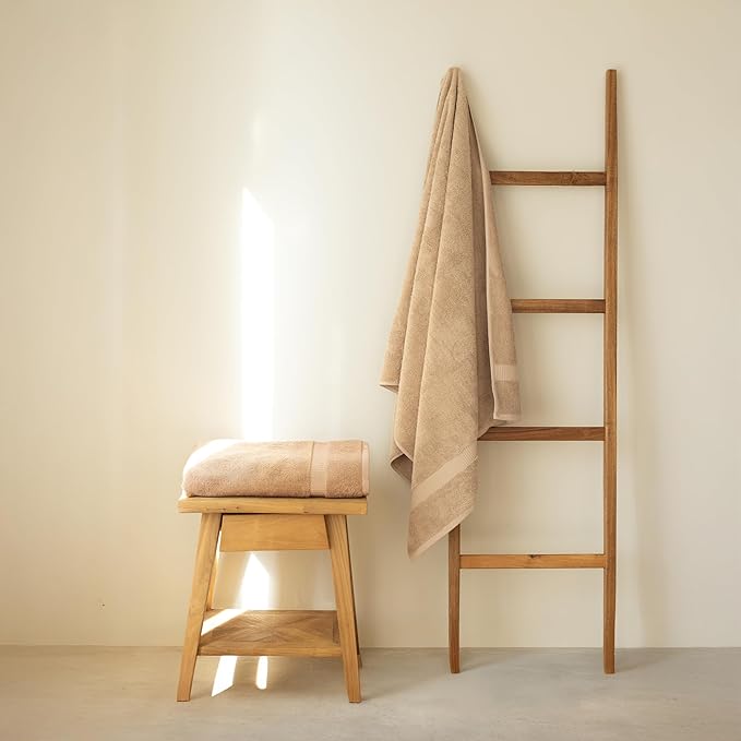 SALBAKOS 100% Turkish Cotton Extra Large Bath Sheet Set of 2 35x70 inch | Heirloom Quality | Hotel & Spa Collection | Soft, Absorbent Oversize Bath Towels | Made in Turkey (Taupe, 2 Bath Sheets)