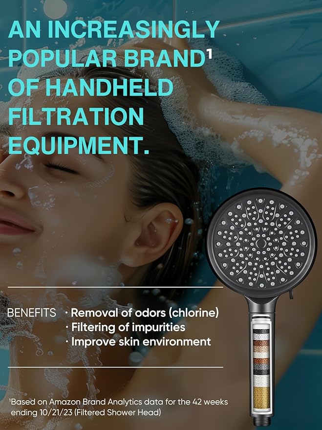 Cobbe Filtered Shower Head with Handheld, High Pressure 6 Spray Mode Showerhead with Filters, Water Softener Filters Beads for Hard Water - Remove Chlorine - Black