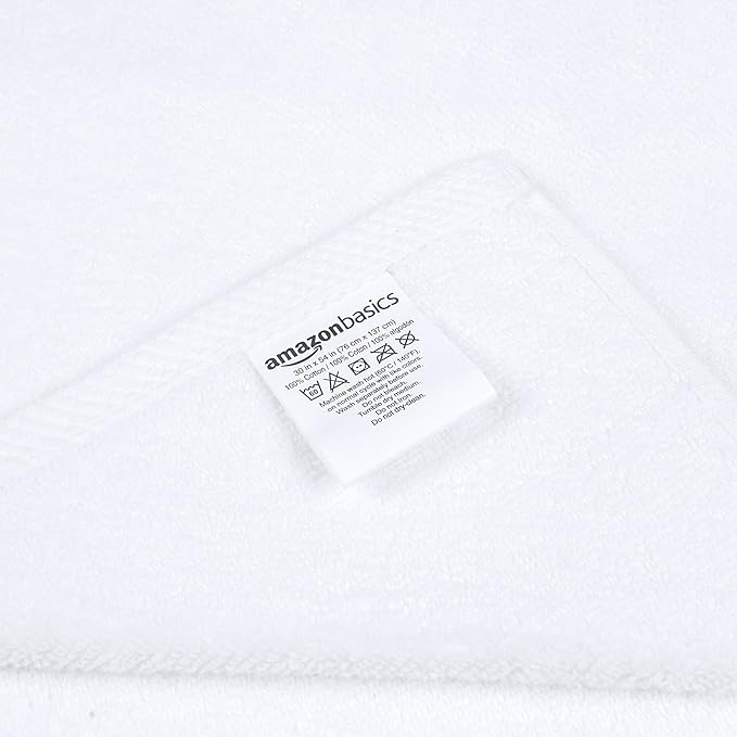 Amazon Basics 2 Piece Quick-Dry Oversize Bath Towel, 100% Cotton, White, 54" x 30" (Pack of 12)