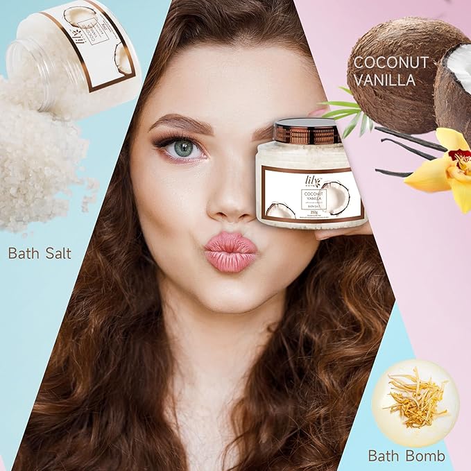 Christmas Gifts Bath and Body Gift Basket Set for Women & Men - 7Pcs Coconut Vanilla Spa Gift Basket Set for Women, Gift Set | Perfect Valentine's, Birthday, Mothers Day for Mom, Gift for All Occasion