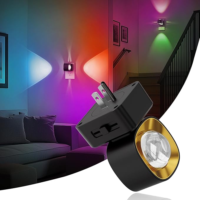JandCase Night Lights Plug into Wall,10-Colored Changing Night Light for Kids,180° Rotatable Plug RGB LED Nightlight with Dusk to Dawn Sensor for Halloween Decoration, Children Room,Party