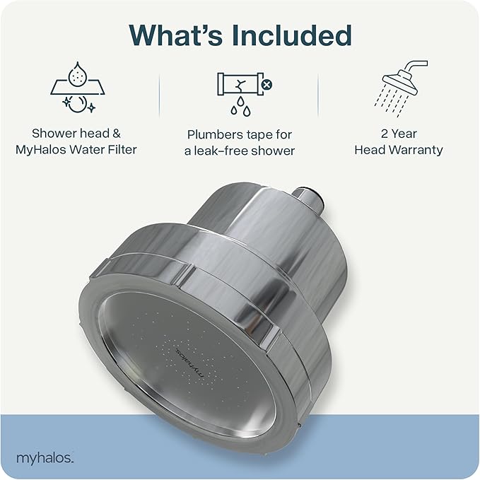 MyHalos® Filtered Shower Head for Hard Water Filter - High Pressure, Removes Chlorine - Shower Head Filter for Hard Water Softener Showerhead, Easy Install, For Hair & Skin, Filtering (Black)