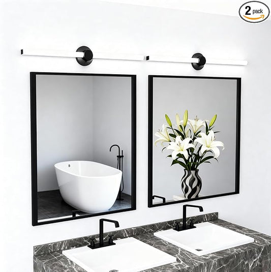Bathroom Lighting Fixtures Over Mirror: 30 Inch Rotatable Bathroom Vanity Light ETL Listed - Modern Black Vanity Lighting Fixtures 5700K Cool White 3000LM 36W IP44 - LED Vanity Light Dimmable(2 Pack)