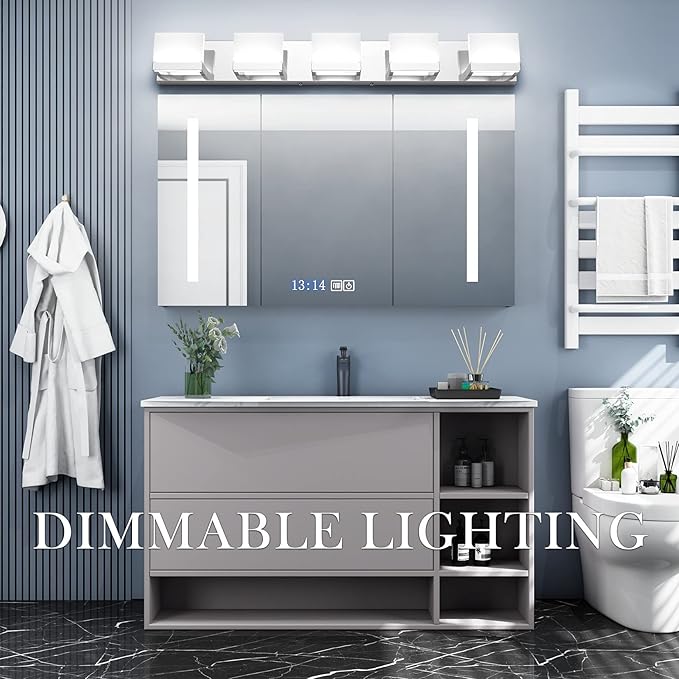 Tipace Dimmable Modern 5 Lights LED Vanity Light for Bathroom Up and Down Chrome Bathroom Wall Light Fixtures Over Mirror(White Light 6000K)