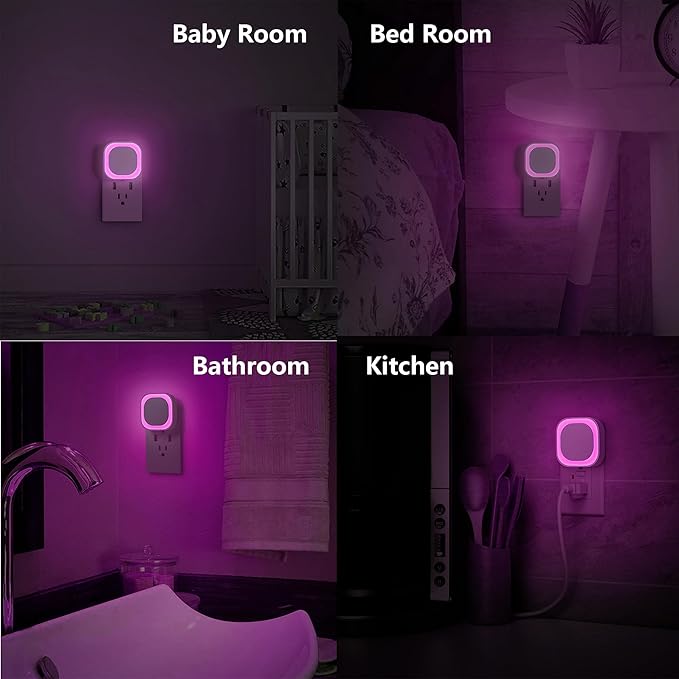 2 Pack Plug in Pink Night Light for Girls, Dimmable Nursery Light with Dusk to Dawn Sensor, Gentle Eye-Caring Glow for Midnight Feedings, Kids Room, Princess-Themed Bedroom, Bathroom, Hallway