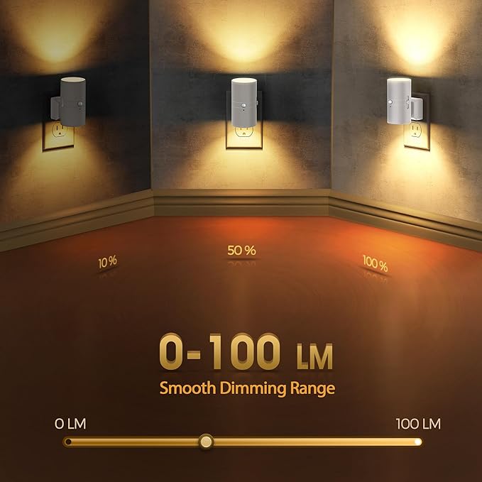 Briignite Motion Sensor Night Light,Motion Activated Plug in Night Lights, 0-100LM Dimmable Soft White 3000K, Motion Sensor Light Indoor for Bathroom Hallway Bedroom Stairway Kid Elderly Pet