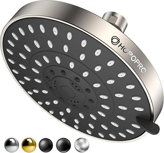 HOPOPRO 5-Mode High Pressure Shower Head - The Washington Post, NBC News, Today TV Show Recommended - High Flow Fixed Showerheads (6 Inch Brushed Nickel)