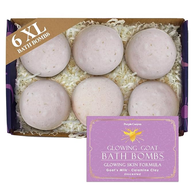 Purple Canyon Glowing Goat Natural Bath Bombs | Skin Moisturizing Goat Milk with Pink Calamine Clay for Sensitive Skin | Fragrance Free Handmade Bath Bombs for Skin Care