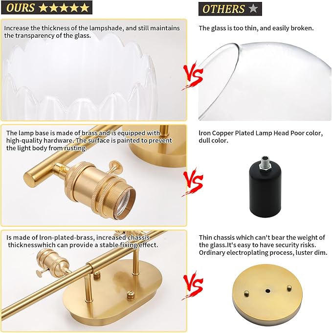 Bathroom Light Fixtures, 4-Light Brass Vanity Wall Light Over Mirror with White Tulip Glass Shade for Bedroom Living Room (Bulb Not Included)