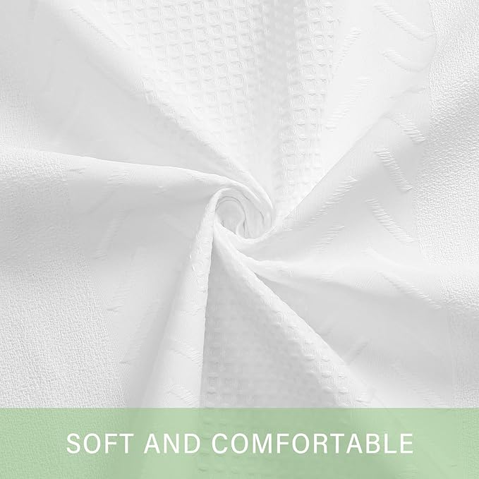 3D Embossed Pattern Shower Curtain, Simple and Chic Pattern Vintage Curtain for Bathroom, Waterproof Fabric Shower Curtains with Hooks, 36 W x 72 H, White