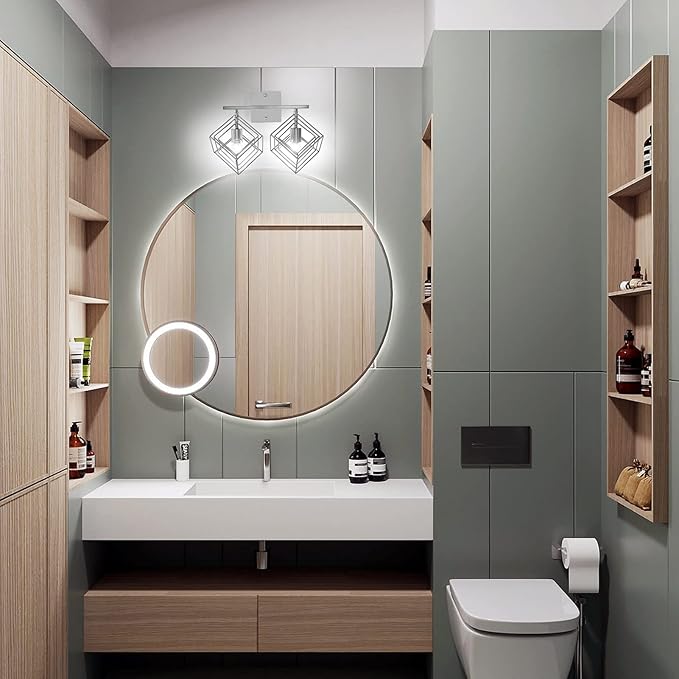 Bathroom Vanity Light with 2 Bulbs Bathroom Light Fixtures Over Mirror with 2 Rotatable Cube Shades Modern Wall Mounted Silver Brushed Nickle