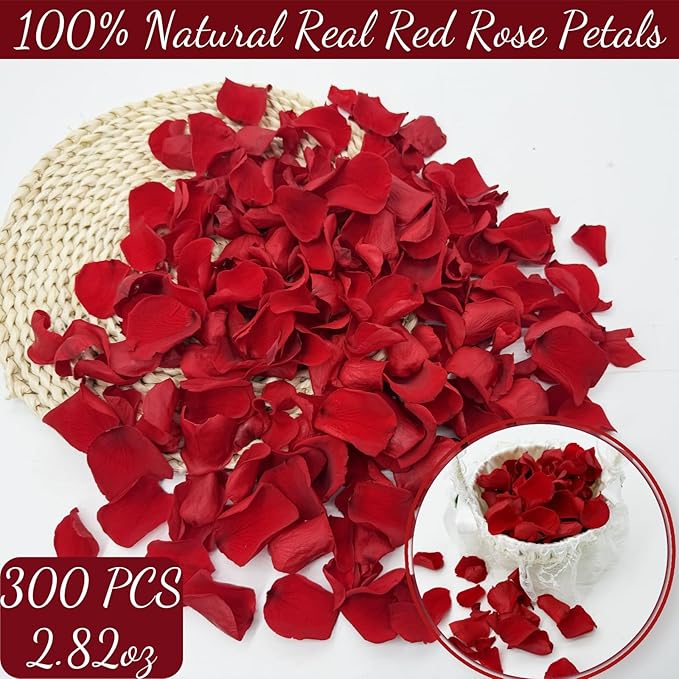 300 PCS Dried Real Red Rose Flower Petals Confetti for Wedding, 2.82oz Preserved Freeze Flower Girl Petals for Romantic Night Wedding Proposal Centerpeice Shower Party Decor