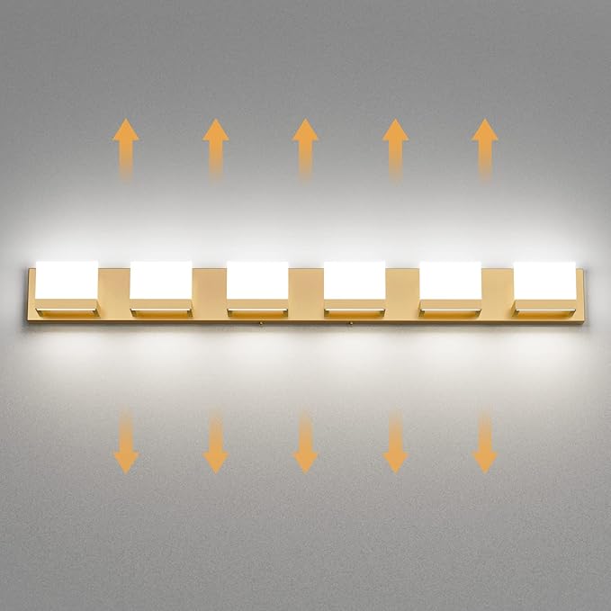 Tipace Gold Vanity Lights for Bathroom Modern LED 6 Lights Bathroom Vanity Lights Up and Down Wall Light Fixtures 6000K