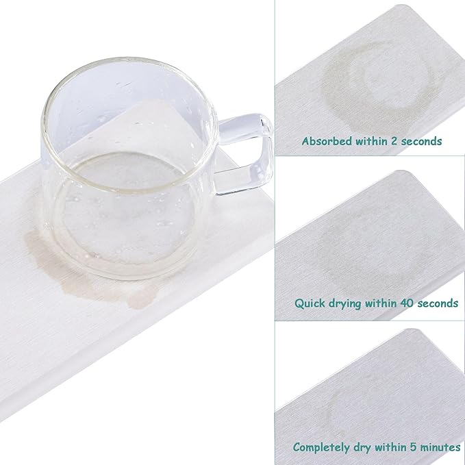 2 Pcs Water Absorbing Stone Trays, Kitchen/Bathroom Sink Soap Dish, Diatomite Tray Used for Hand Soap & Cosmetic Bottles in The Modern Home, 3.15" W x 10.2" L, White