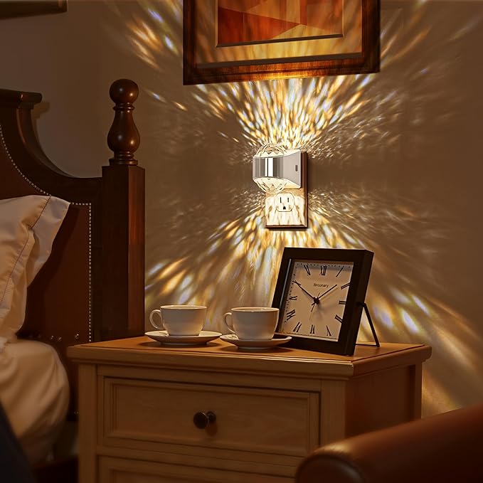 Briignite Night Light, Sliver Night Lights Plug into Wall 2 Pack, LED Projector Night Light, Soft White for Bedroom, Dimmable Brightness Dusk to Dawn Nightlight for Bathroom, Gaming Room, Home Decor
