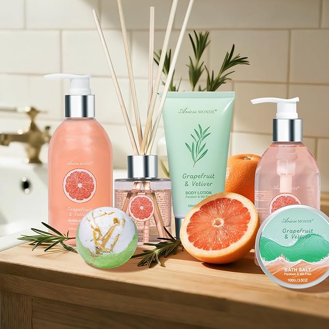 Gift Baskets for Women-7pc Bath Gift Set or Women, Relaxing And Uplifting Spa Gift Basket With Bath Bombs, Bath Salts, Shower Gel, Birthday Gifts for Her, Mother's Day Home Spa Relaxation Kit