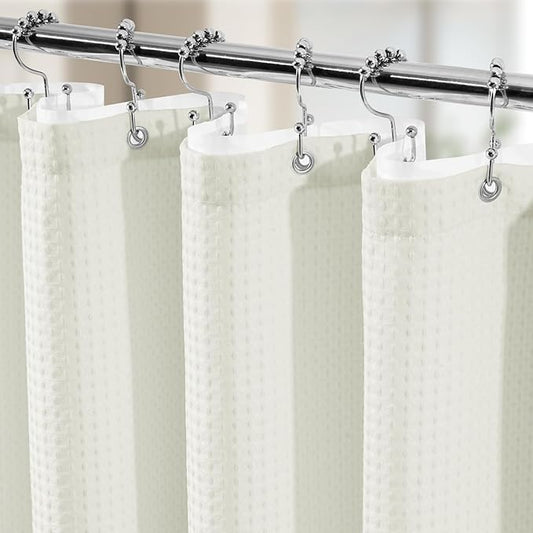 3 in 1 Shower Curtain Set, Waffle Shower Curtain and Liner Set with 12 Double Sided Shower Curtain Hooks, 258GSM Luxury Weighted Cloth Shower Curtains for Bathroom, 72 W x 72 H, Cream