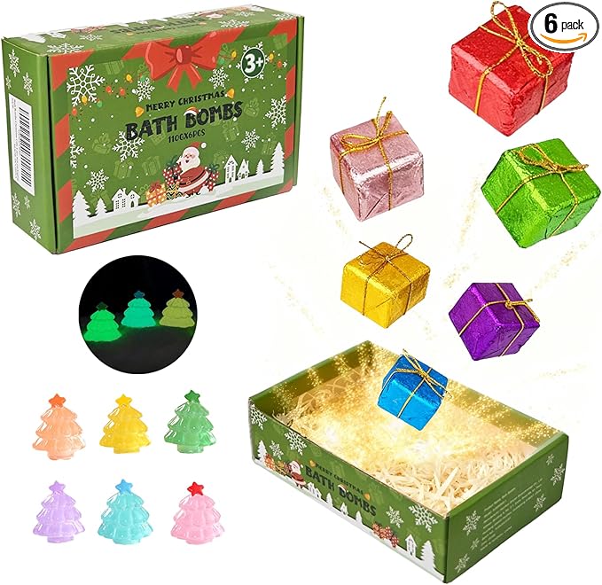 Christmas Bath Bombs with Surprise Toys Inside: 6 Pack Handmade Gifts Bath Bomb Set for Women Relaxing Bubble Bathbombs Scented Gift Stocking Stuffers Holiday Birthday for Men Kids Girls Girlfriend
