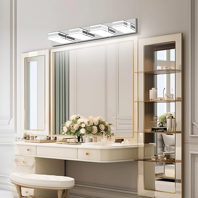 Ralbay Modern Chrome Vanity Light for Bathroom 4-Light 30inch Acrylic Modern LED Bathroom Wall Lighting Fixtures Over Mirror