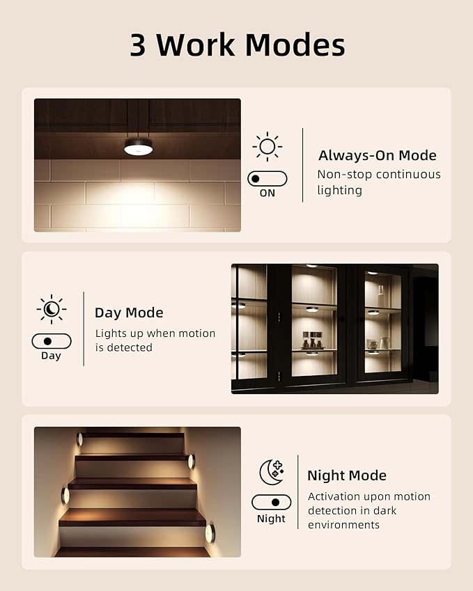 EZVALO Under Cabinet Lighting,1000mAh Rechargeable Puck Lights with Remote,3 Color Temps & 12 RGB Motion Sensor Closet Lights Indoor, Dimmable Under Counter Lights for Kitchen, Shelf Black (6 Packs)