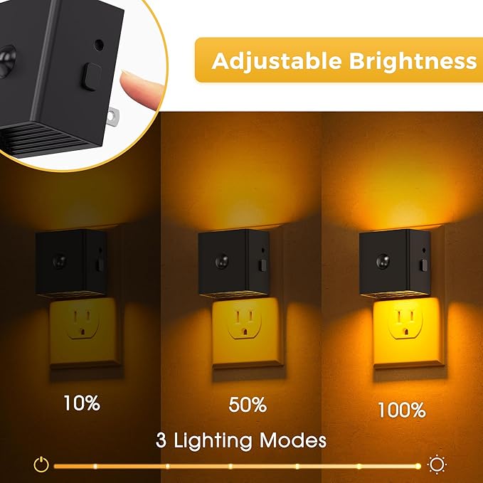 L LOHAS LED Motion Sensor Night Light, [2-Pack] Motion Activated Night Light, Motion Sensor and Dusk to Dawn Sensor, Brightness Adjustable,Amber Nightlight for Bathroom Hallway Kitchen