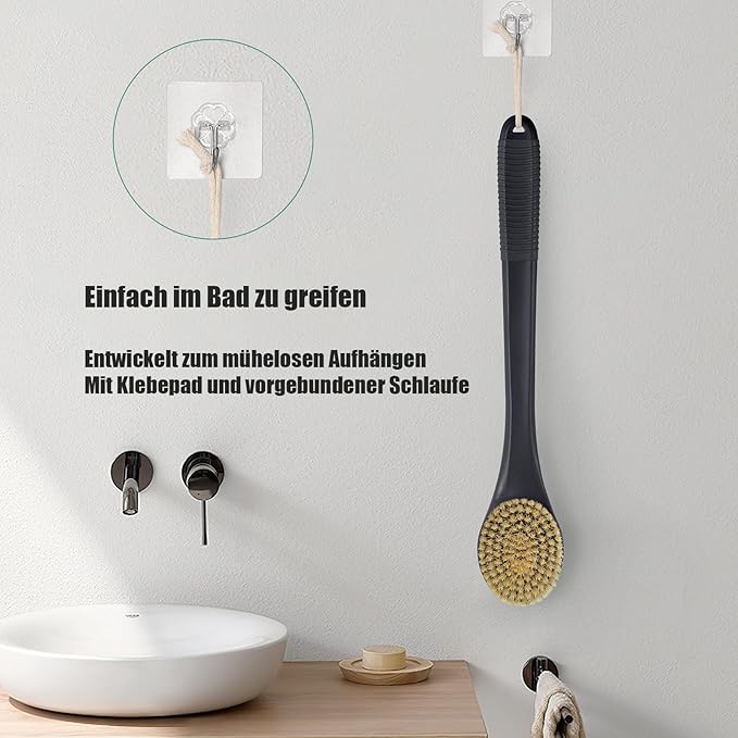 17-Inch Back Scrubber for Shower, Anti-Slip Exfoliating Body Brush for Bath, Gentle Back Brush for Shower for Men, and Women, Cleaning Skin for Smooth, Glowing Skin (Boar Bristles)