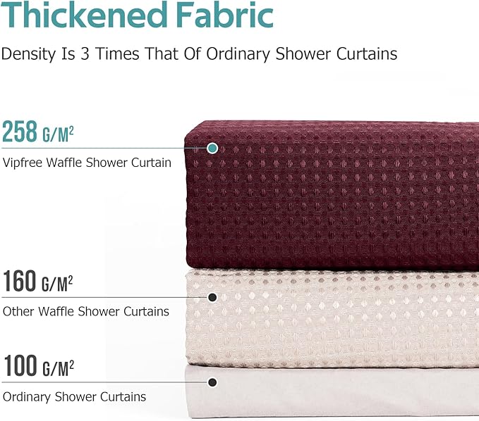 3 in 1 Shower Curtain Set, Waffle Shower Curtain and Liner Set with 12 Double Sided Shower Curtain Hooks, 258GSM Luxury Weighted Cloth Shower Curtains for Bathroom, 72 W x 72 H, Burgundy