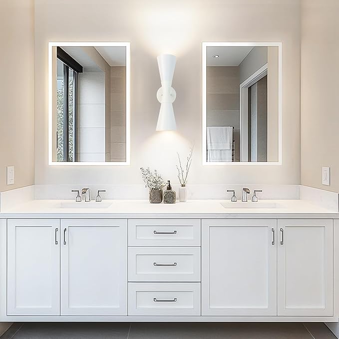 Modern Indoor Wall Sconces Set of 2, Up and Down White Wall Sconces, Mid Century Indoor Wall Light Fixture, Hardwired Wall Mounted Lamp for Living Room, Bathroom, Bedroom, Hallway, 18inches