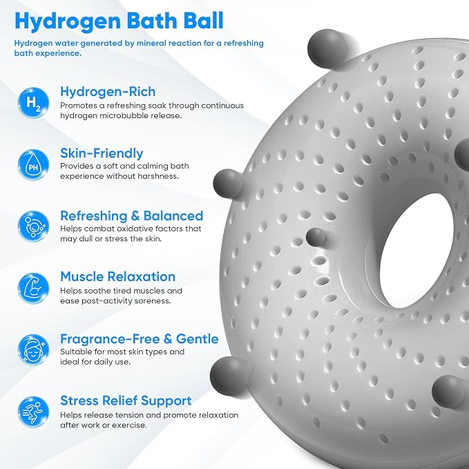 Hydrogen Bath Ball Tablets Bombs for Muscle & Stress Relief – H2 Molecular Hydrogen Bombs for Spa & Hydrogen-Rich Water Soaking, Reusable Design for Full Body, Foot, or Hand Bath-Gray
