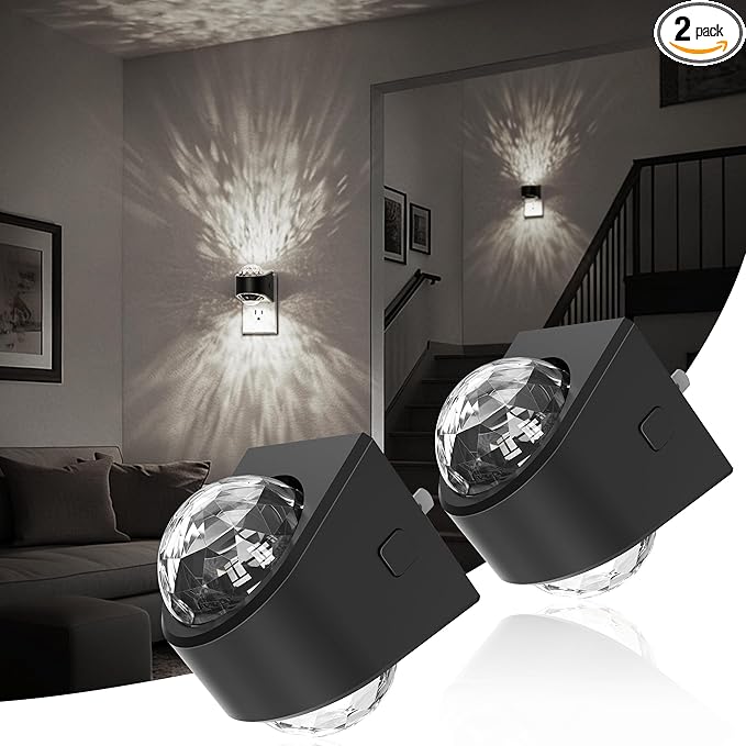 JandCase Night Lights Plug into Wall, 2 Pack Star Projector Night Light with 5000K Daily White, Automatic Galaxy Nightlight Plug in with Light Sensor for Bathroom Hallway Room Decor