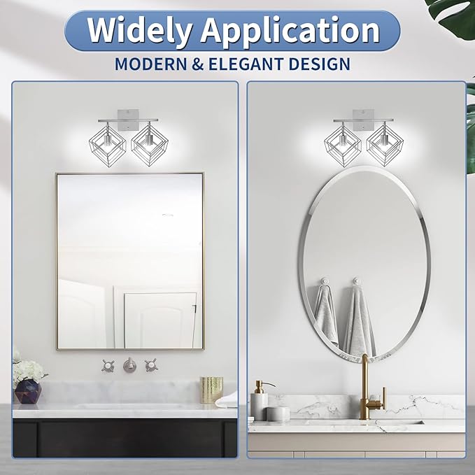 Bathroom Vanity Light with 2 Bulbs Bathroom Light Fixtures Over Mirror with 2 Rotatable Cube Shades Modern Wall Mounted Silver Brushed Nickle
