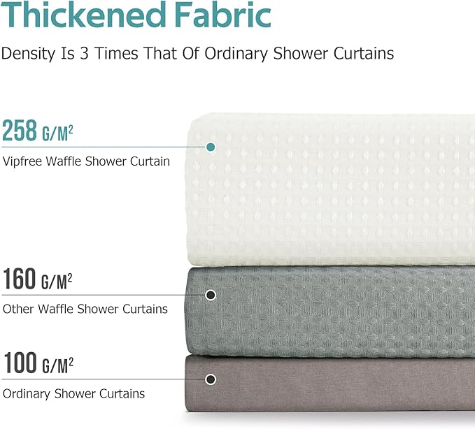 3 in 1 Shower Curtain Set, Waffle Shower Curtain and Liner Set with 12 Double Sided Shower Curtain Hooks, 258GSM Luxury Weighted Cloth Shower Curtains for Bathroom, 72 W x 72 H, Cream
