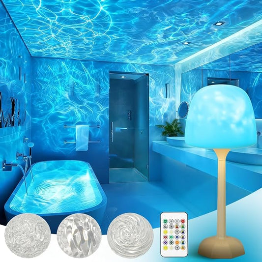 4 in 1 Shower Lamp Waterproof Bathroom Lamp Ocean Wave Projector Light Northern Galaxy Light 16 Color Rechargeable Remote Control lumena Lamps for Inside Shower/Bathtub